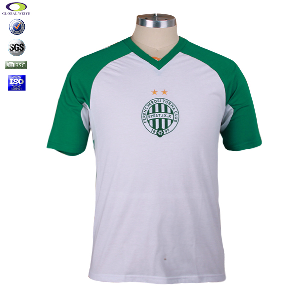 男士V领插肩袖撞色白色T恤