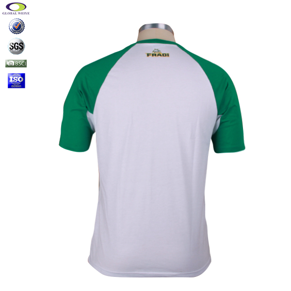 男士V领插肩袖撞色白色T恤