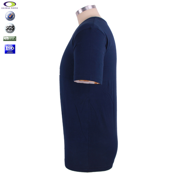 男士短袖V领深蓝色T恤