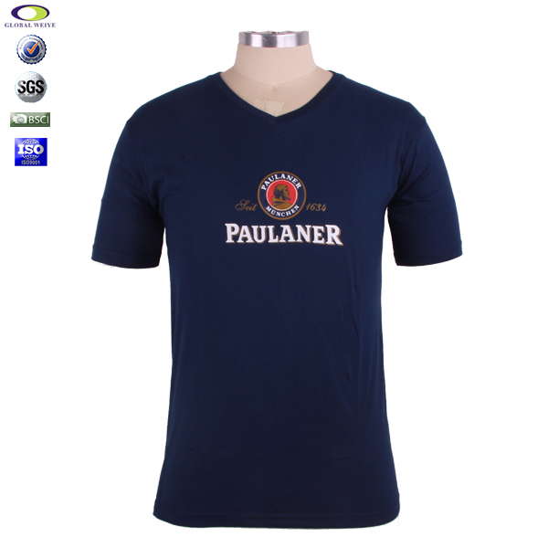男士短袖V领深蓝色T恤