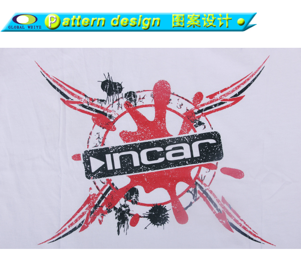 团体印花男士短袖圆领白色T恤