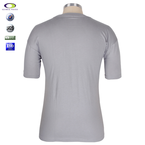 灰色纯棉男士圆领口袋T恤刺绣logo