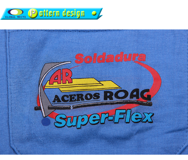 男士纯棉蓝色圆领口袋T恤印花logo