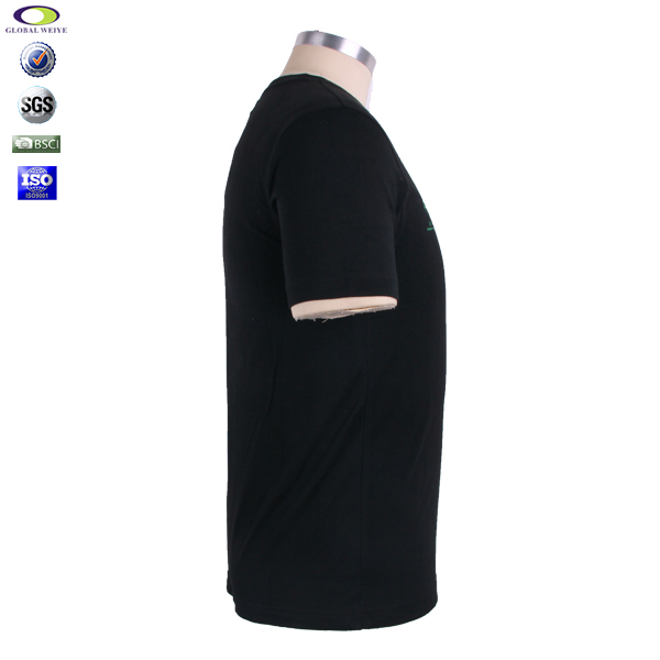 渐变色彩色印花黑色全棉男士圆领T恤定做