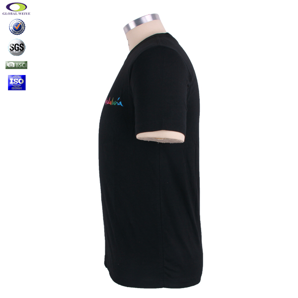 渐变色彩色印花黑色全棉男士圆领T恤定做