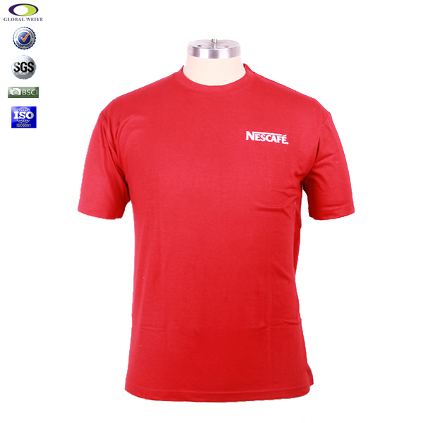 高性价比广告男士红色T恤白色印花