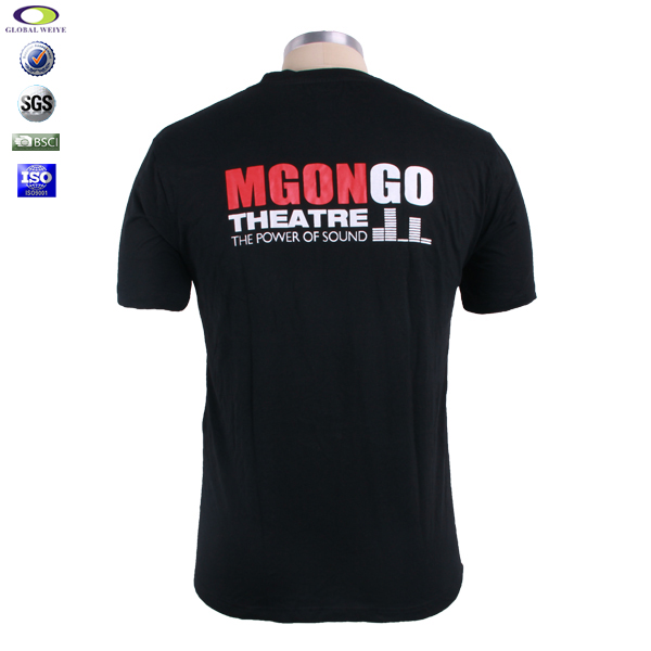 公司员工白色字母印花男士圆领黑色T恤定做