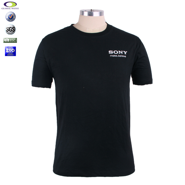 公司员工白色字母印花男士圆领黑色T恤定做