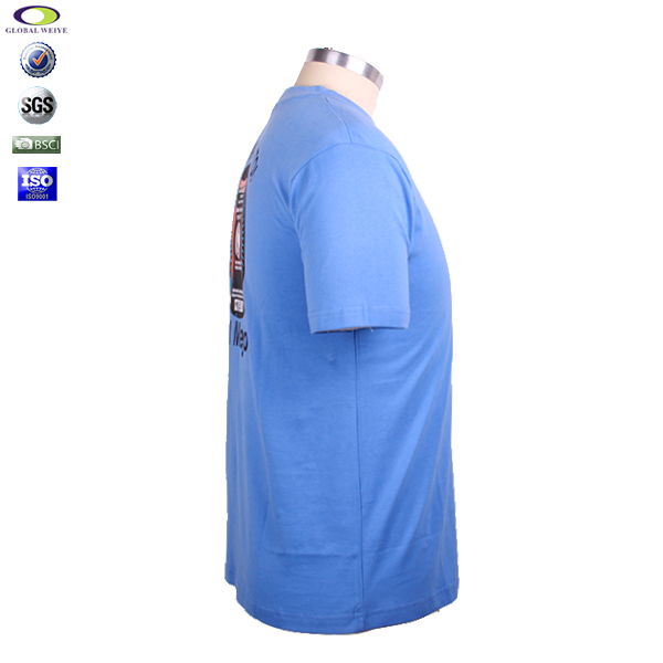 印花男士纯棉蓝色圆领口袋T恤