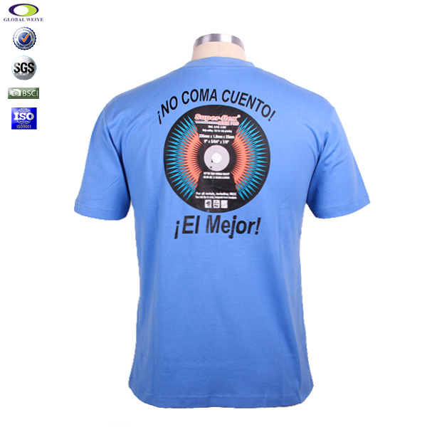 印花男士纯棉蓝色圆领口袋T恤