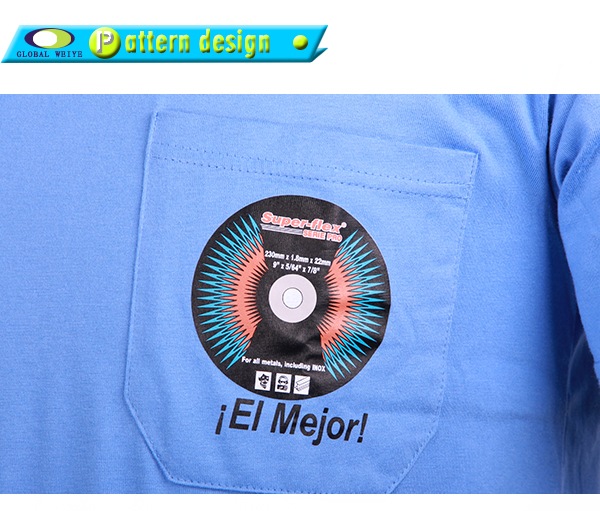 印花男士纯棉蓝色圆领口袋T恤