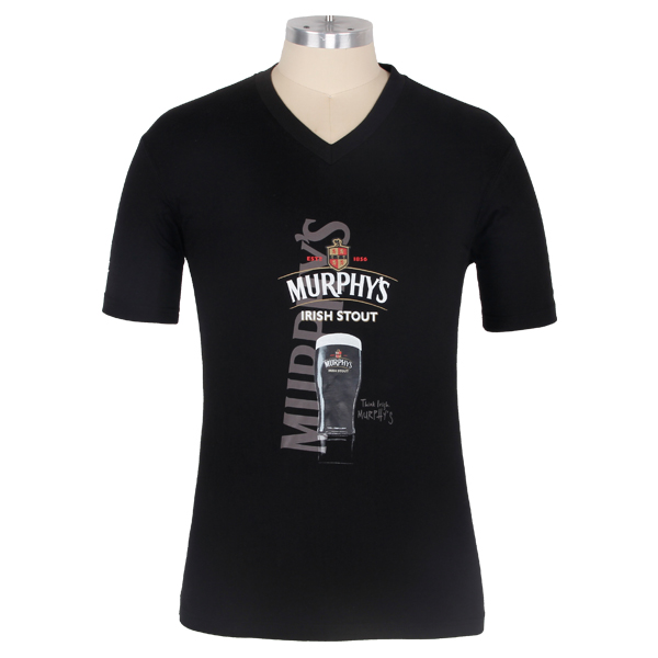 广告宣传黑色男士V领印花T恤衫定做