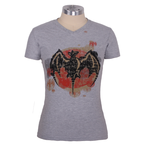 广告衫女士蝙蝠印花V领T恤衫定做