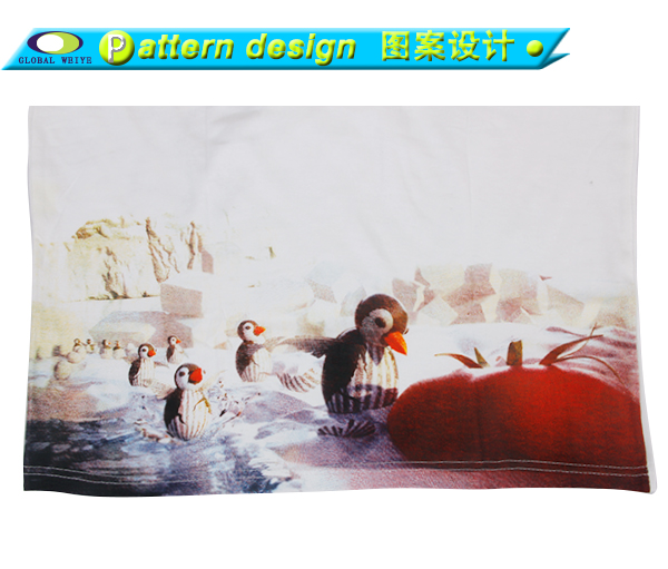 特色动物图案印花白色圆领T恤