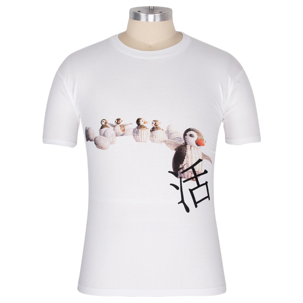 特色动物图案印花白色圆领T恤