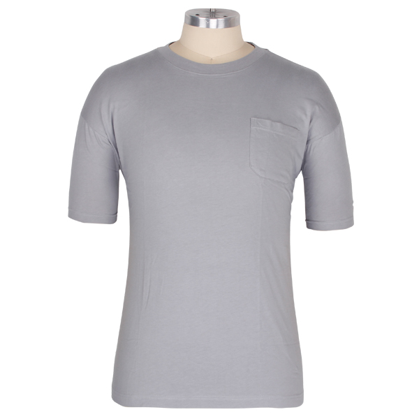 灰色纯棉男士圆领口袋T恤刺绣logo