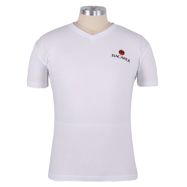 广告宣传活动印花男士短袖V领白色T恤