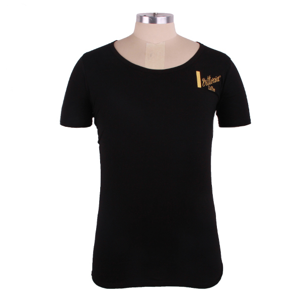 高品质男士黑色圆领短袖T恤品牌金线绣花logo