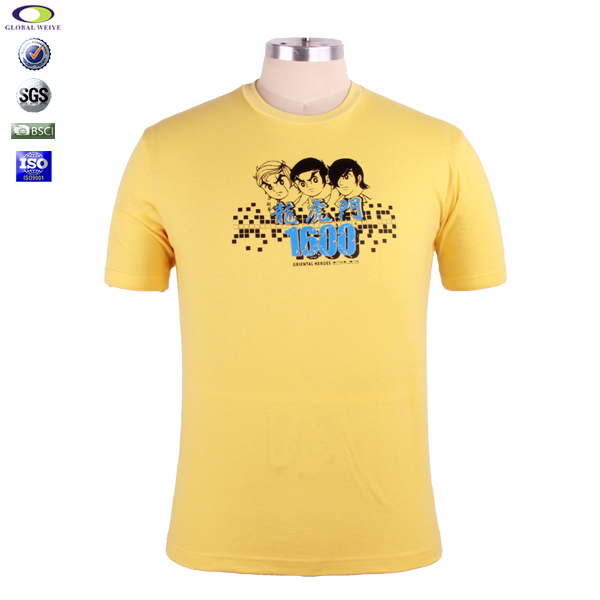广告宣传黄色男士圆领印花T恤衫定做