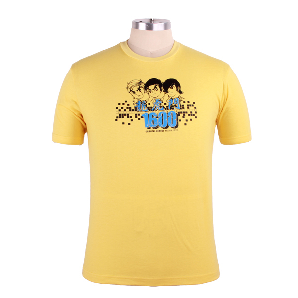 广告宣传黄色男士圆领印花T恤衫定做