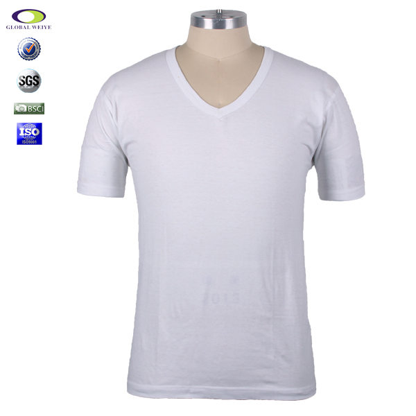 男士白色纯棉V领短袖t恤空白无logo