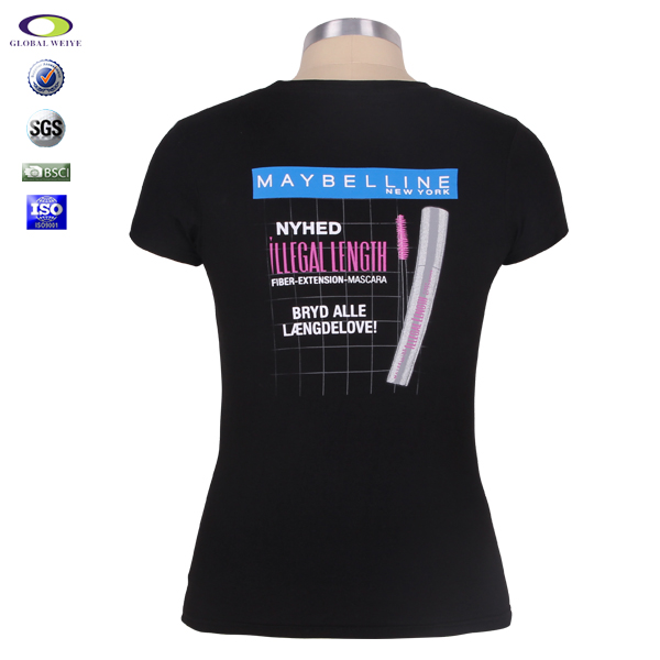 黑色广告情侣装女士圆领印花T恤衫定制