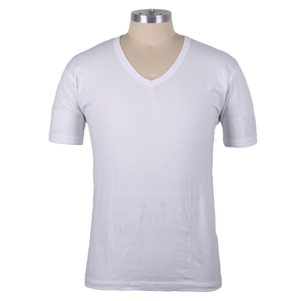 男士白色纯棉V领短袖t恤空白无logo