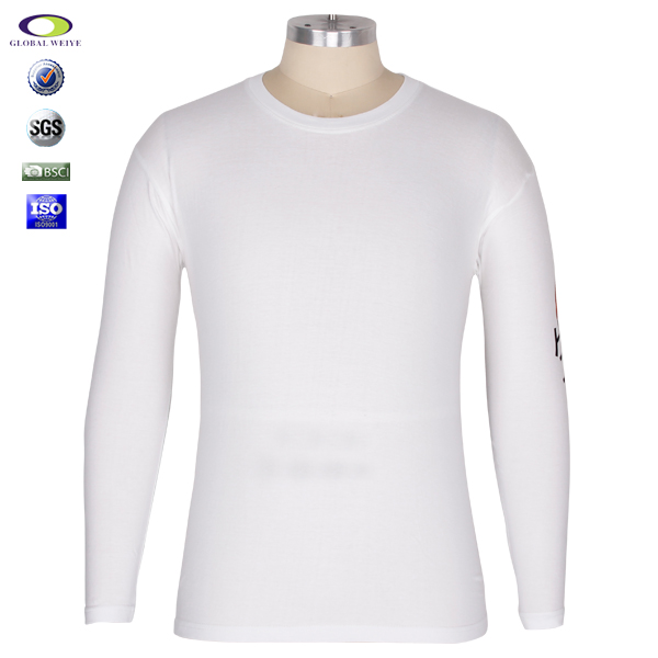 春秋员工服男士白色长袖圆领印花T恤