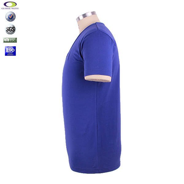 男士棉修身V领短袖t恤宝蓝色