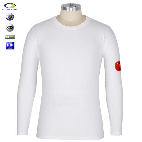 男士秋季员工服白色长袖圆领印花T恤