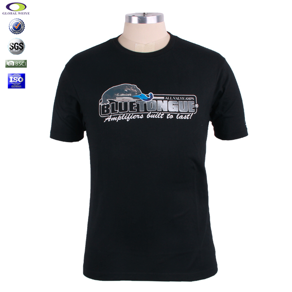 烫画logo黑色T恤男士圆领