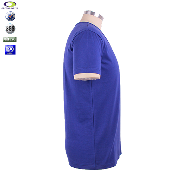 男士棉修身V领短袖t恤宝蓝色