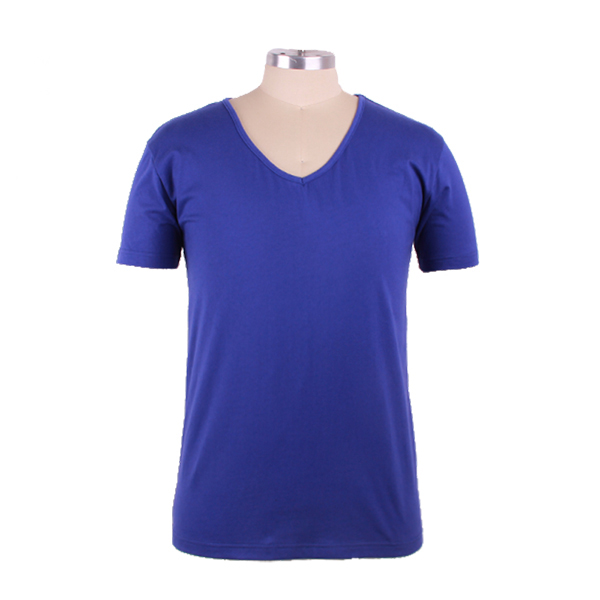 男士棉修身V领短袖t恤宝蓝色