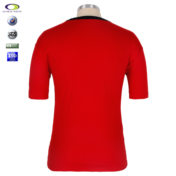 男士撞色领空白T恤红色圆领纯棉