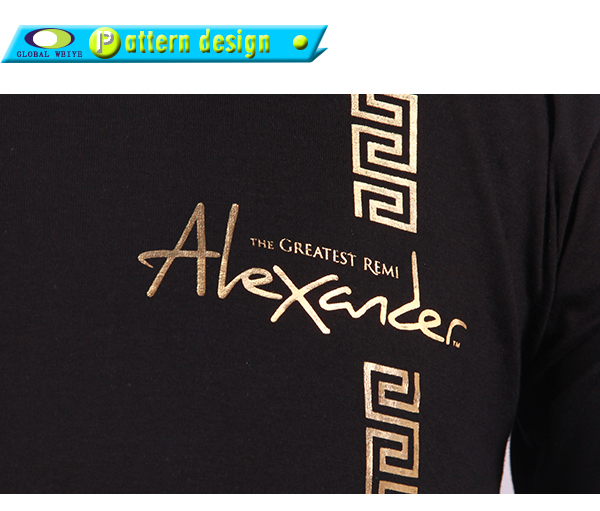 广告宣传黑色男士圆领金粉印花T恤衫