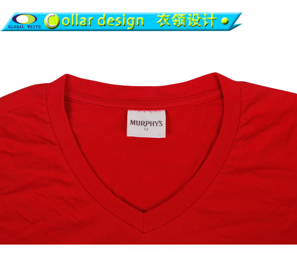 广告宣传红色女士V领印花T恤衫定做