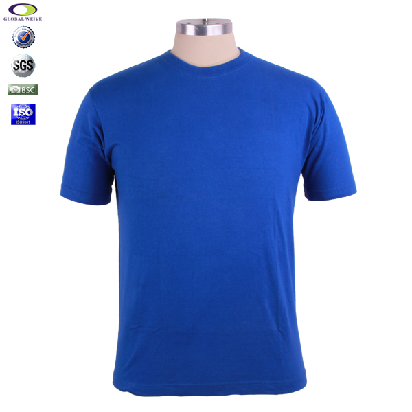 简约宝蓝色空白T恤全棉男士圆领短袖