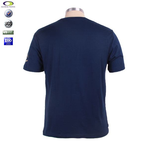 深蓝色男士圆领烫画T恤衫定做广告宣传