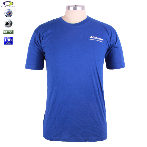 团体服饰蓝色男士圆领印花T恤衫定做