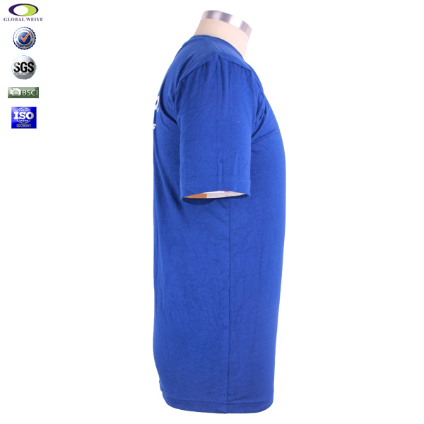 团体服饰蓝色男士圆领印花T恤衫定做