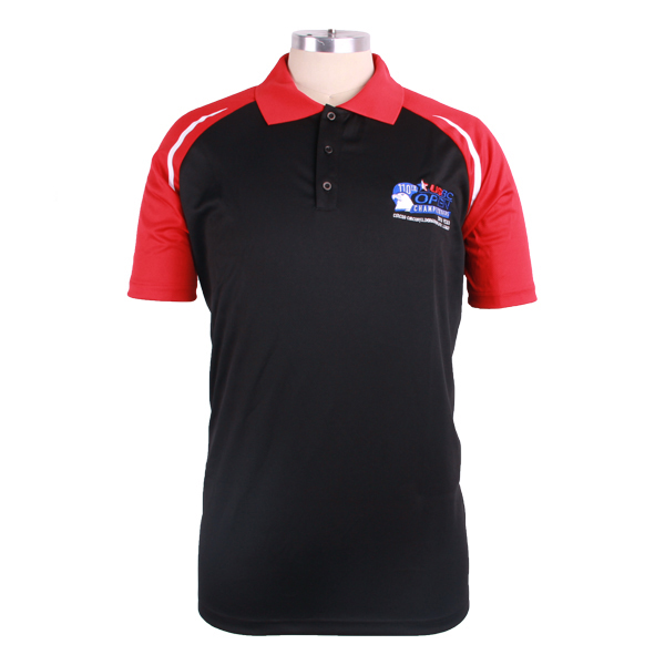 插肩袖翻领衫红黑拼接polo衫绣花logo