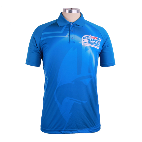 100%全涤男士短袖polo衫蓝色翻领T恤