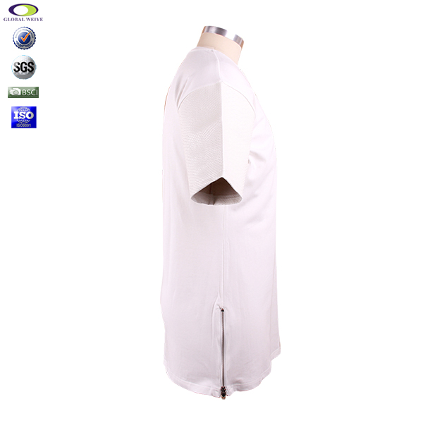 个性皮革袖男士白色圆领短袖T恤空白