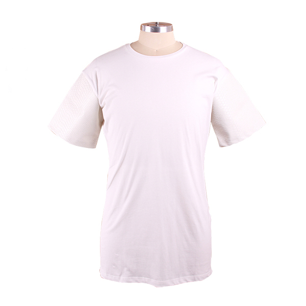 个性皮革袖男士白色圆领短袖T恤空白