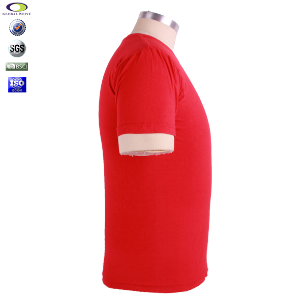 高品质男士T恤重磅圆领红色纯棉空白200g