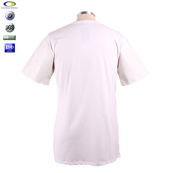 个性皮革袖男士白色圆领短袖T恤空白
