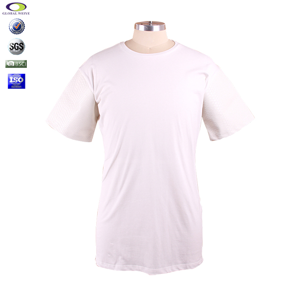 个性皮革袖男士白色圆领短袖T恤空白