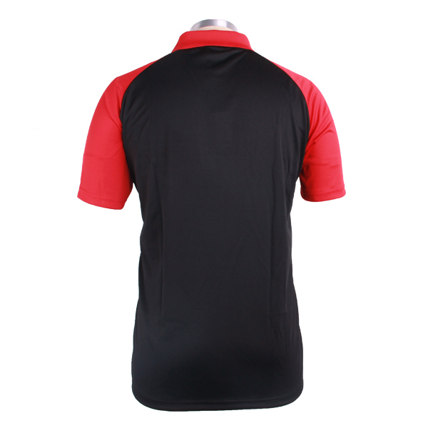 插肩袖翻领衫红黑拼接polo衫绣花logo