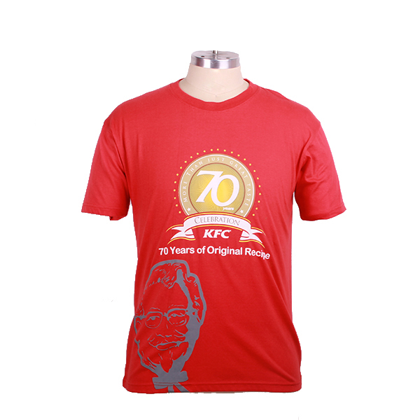 广告宣传工作服男士红色圆领印花T恤衫