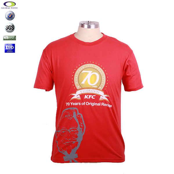 广告宣传工作服男士红色圆领印花T恤衫